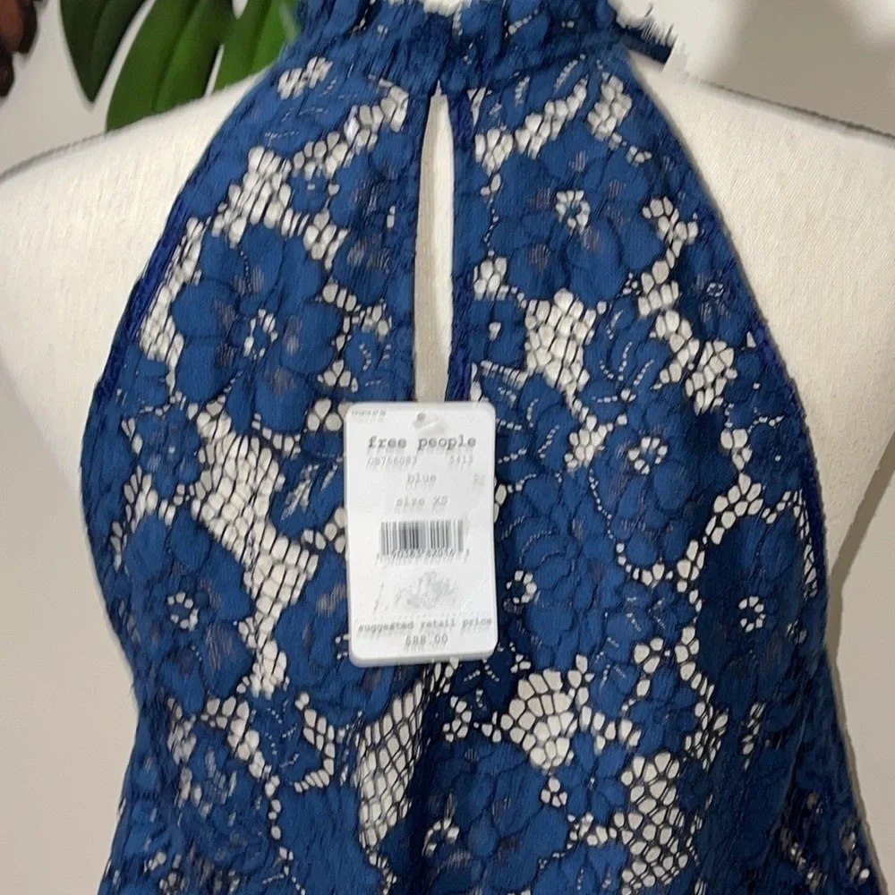 Free People Sweet Meadow Dreams Lace Top in Blue XS